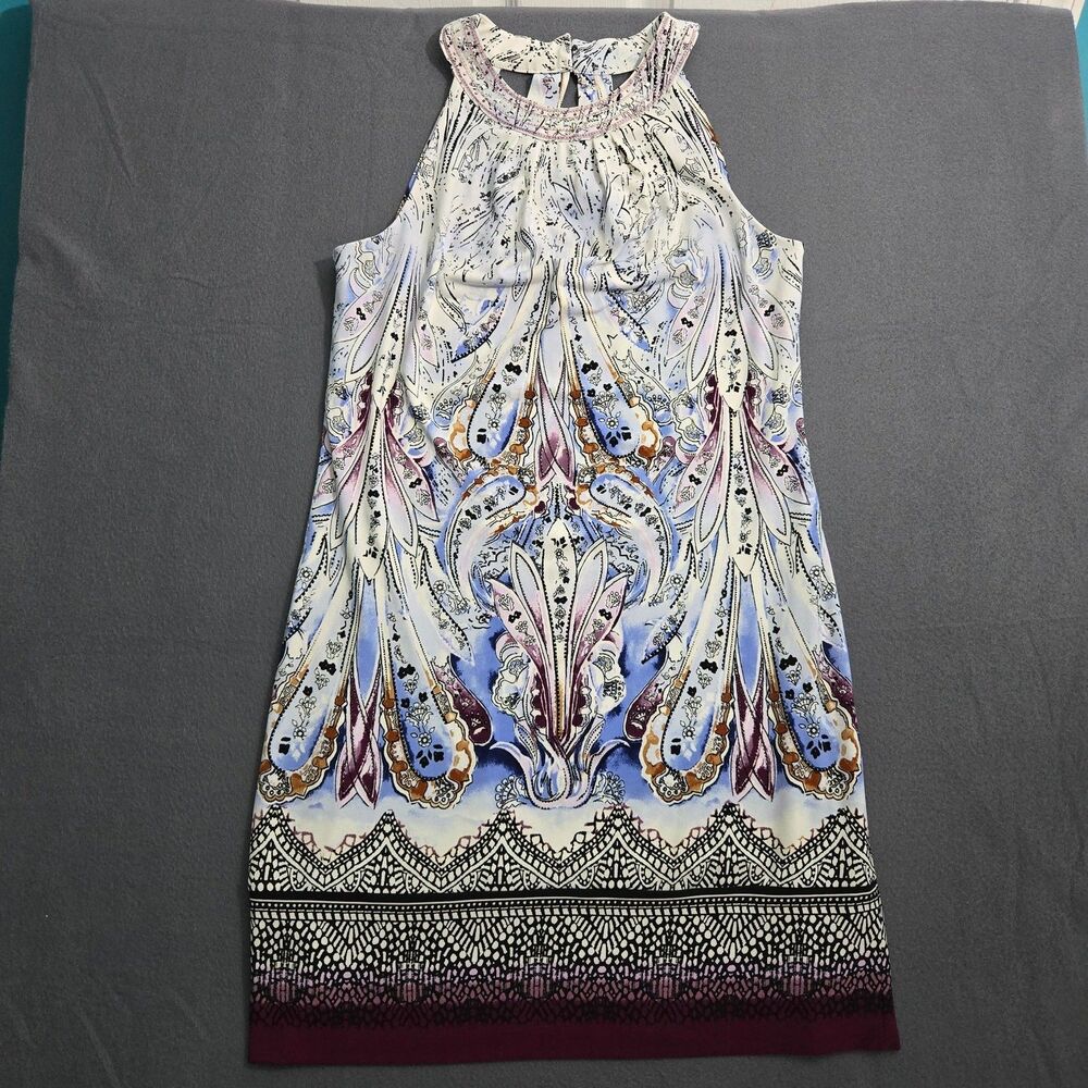 WHBM Halter Dress Women S Aztec Paisley Studded Neck Open Back Boho